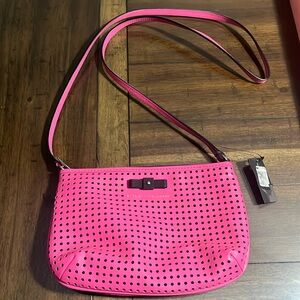 Mark Jacobs Small Clutch crossbody With Perforated Leather Hot Pink.